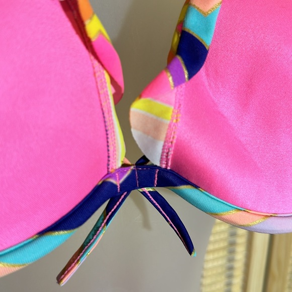 Victoria's Secret 2 Piece Bikini Bright Rainbow Chevron Stripes Halter Top M - Picture 13 of 16